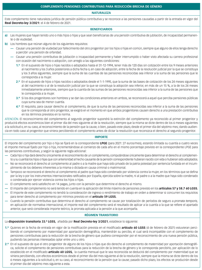 complemento de las pensiones contributicas para la reducción de la brecha de género